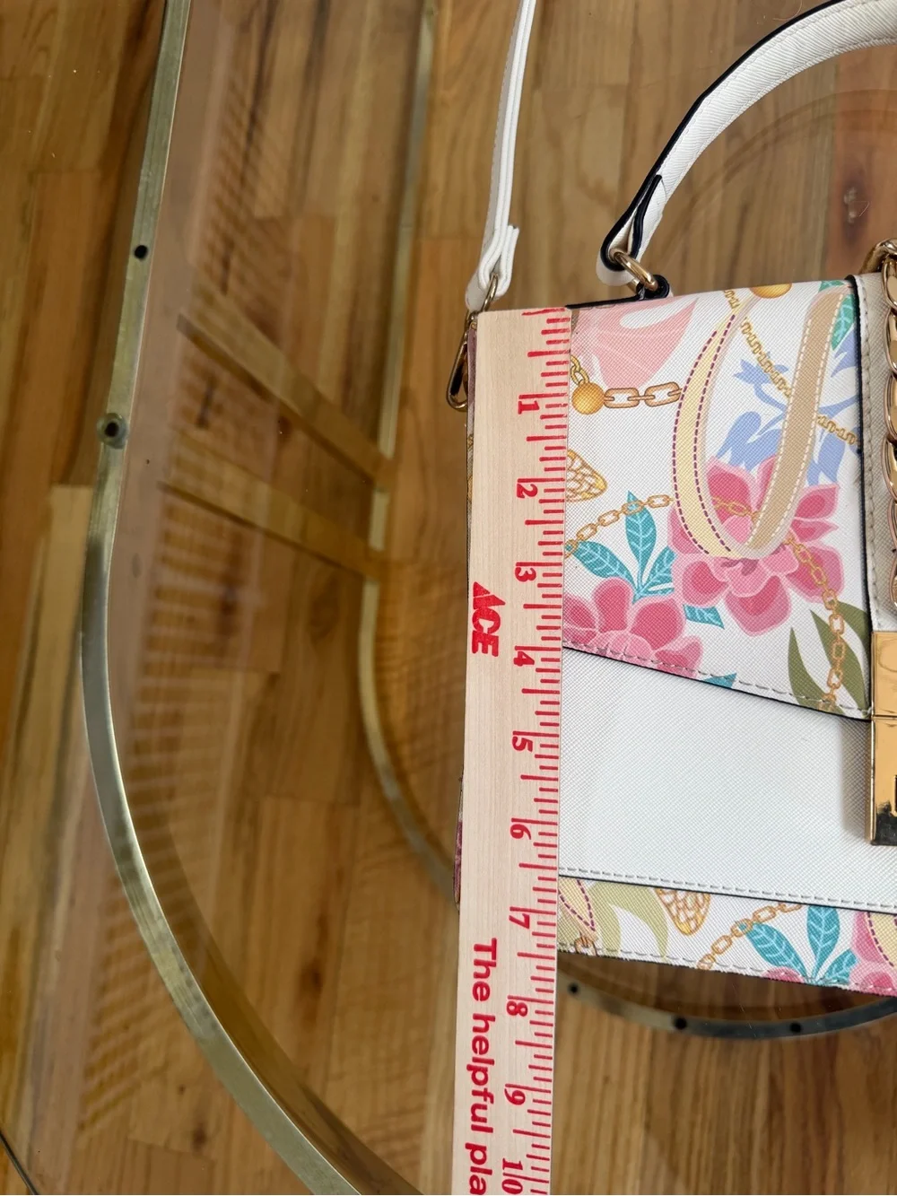 Aldo White Floral Print Crossbody Satchel with Gold Lock